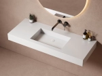 Plan vasque Design, fabrication sur mesure, Largeur 60 à 200 cm x Profondeur 40 à 60 cm, résine minérale ACRYSTONE® SOLID-SURFACE Finition lisse blanc mate, Livraison Offerte et Rapide.